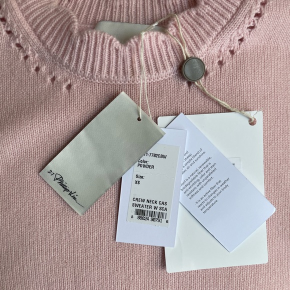 NWT 3.1 Phillip Lim $425 Pink Scalloped Pointelle-Knit Wool Cashmere Sweater XS - Picture 16 of 16